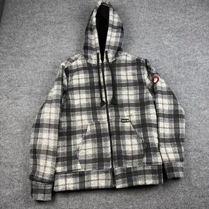 Canada Weather Gear Jacket Mens Small Gray Plaid Sherpa Lined Hooded Zip Parka